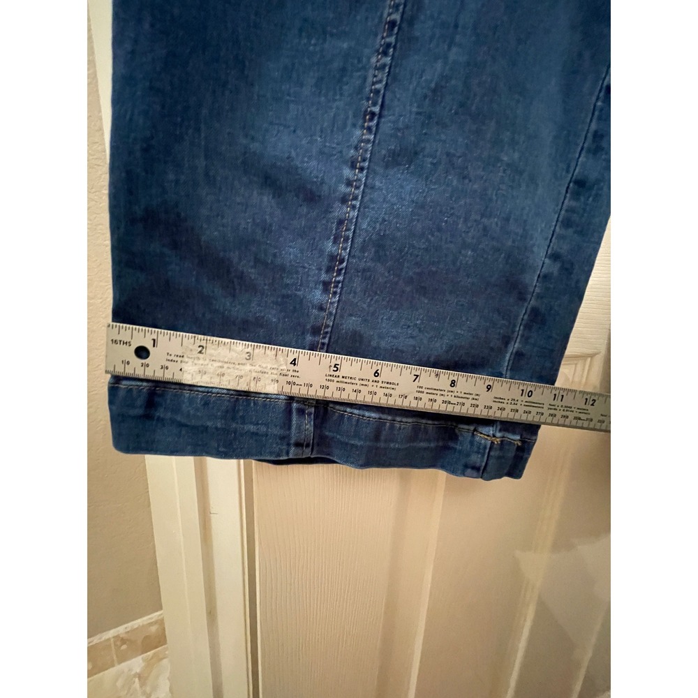 Women Blue‎ Wide Leg Pull On Denim Jeans Elastic Waist Front Seam Detail Medium - Picture 10 of 16